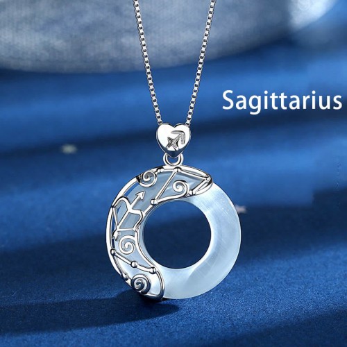 Sterling Silver Zodiac Cat's Eye Love Necklace Pendant