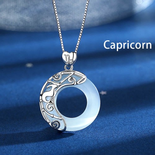Sterling Silver Zodiac Cat's Eye Love Necklace Pendant