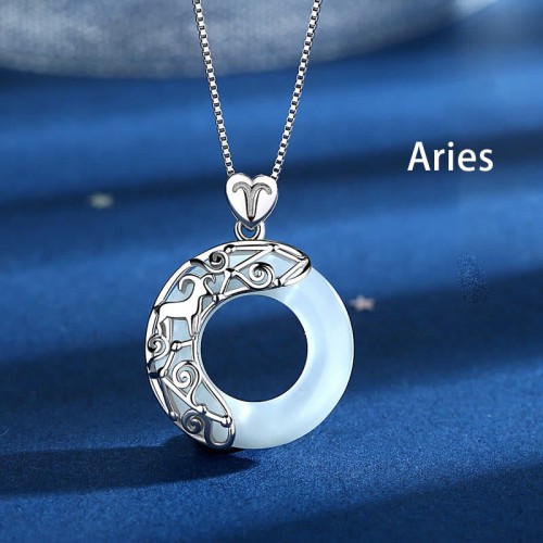 Sterling Silver Zodiac Cat's Eye Love Necklace Pendant