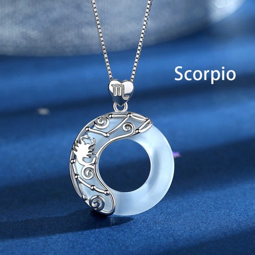 Sterling Silver Zodiac Cat's Eye Love Necklace Pendant