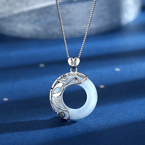 Sterling Silver Zodiac Cat's Eye Love Necklace Pendant