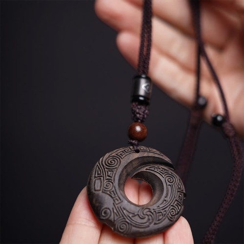 Ebony Wood Sandalwood Luck Design Peace Pendant