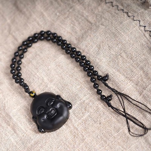 Black Obsidian Laughing Buddha Purification Necklace Pendant Black Obsidian Laughing Buddha Purification Necklace Pendant