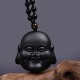 Black Obsidian Laughing Buddha Purification Necklace Pendant Black Obsidian Laughing Buddha Purification Necklace Pendant