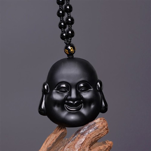 Black Obsidian Laughing Buddha Purification Necklace Pendant Black Obsidian Laughing Buddha Purification Necklace Pendant