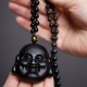 Black Obsidian Laughing Buddha Purification Necklace Pendant Black Obsidian Laughing Buddha Purification Necklace Pendant