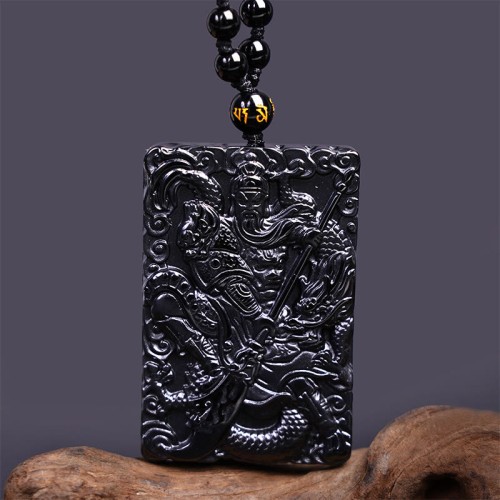 Black Obsidian Guan Gong Strength Necklace Pendant Black Obsidian Guan Gong Strength Necklace Pendant