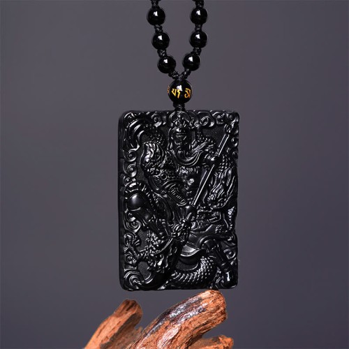 Black Obsidian Guan Gong Strength Necklace Pendant Black Obsidian Guan Gong Strength Necklace Pendant