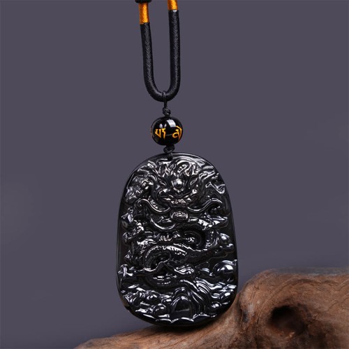Black Obsidian Dragon Carved Protection Necklace Black Obsidian Dragon Carved Protection Necklace