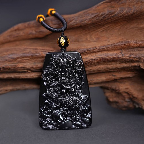 Black Obsidian Dragon Carved Protection Necklace Black Obsidian Dragon Carved Protection Necklace