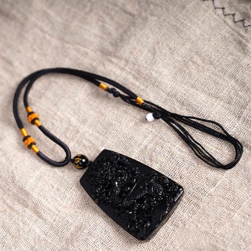 Black Obsidian Dragon Carved Protection Necklace Black Obsidian Dragon Carved Protection Necklace