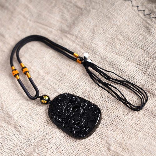 Black Obsidian Dragon Carved Protection Necklace Black Obsidian Dragon Carved Protection Necklace