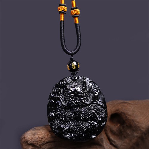 Black Obsidian Round Dragon Protection Necklace Pendant Black Obsidian Round Dragon Protection Necklace Pendant