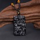 Black Obsidian Dragon Engraved Success Necklace Pendant