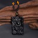 Black Obsidian Dragon Engraved Success Necklace Pendant