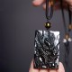 Black Obsidian Dragon Engraved Success Necklace Pendant