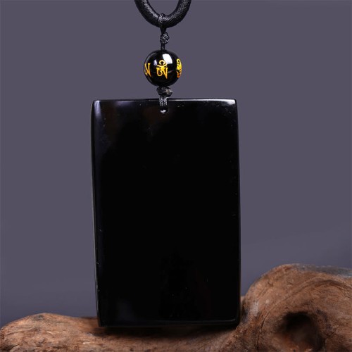 Black Obsidian Dragon Engraved Success Necklace Pendant