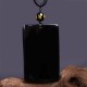 Black Obsidian Dragon Engraved Success Necklace Pendant