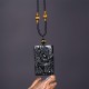 Black Obsidian Dragon Engraved Success Necklace Pendant