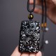 Black Obsidian Dragon Engraved Success Necklace Pendant