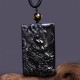 Black Obsidian Dragon Engraved Success Necklace Pendant