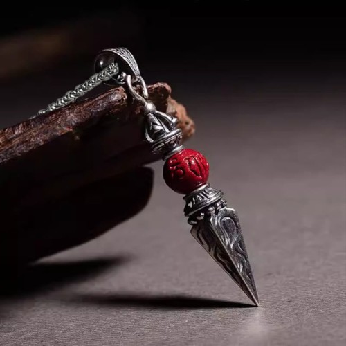 Cinnabar Sanskrit Dorje Vajra Blessing Necklace Cinnabar Sanskrit Dorje Vajra Blessing Necklace
