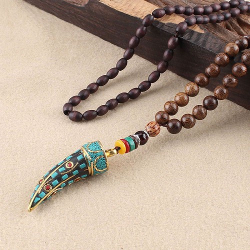 Tibetan Wenge Wood Om Mani Padme Hum Protection Necklace Tibetan Wenge Wood Om Mani Padme Hum Protection Necklace