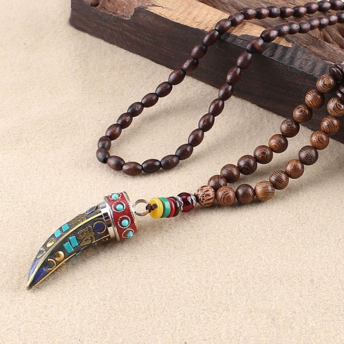 Tibetan Wenge Wood Om Mani Padme Hum Protection Necklace Tibetan Wenge Wood Om Mani Padme Hum Protection Necklace