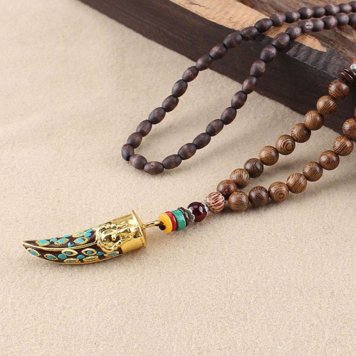 Tibetan Wenge Wood Om Mani Padme Hum Protection Necklace Tibetan Wenge Wood Om Mani Padme Hum Protection Necklace