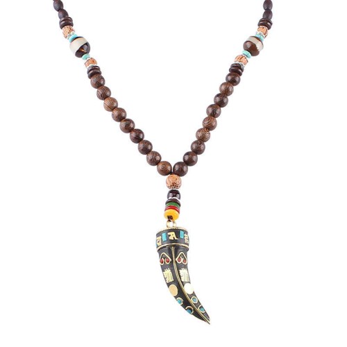 Tibetan Wenge Wood Om Mani Padme Hum Protection Necklace Tibetan Wenge Wood Om Mani Padme Hum Protection Necklace
