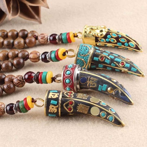 Tibetan Wenge Wood Om Mani Padme Hum Protection Necklace Tibetan Wenge Wood Om Mani Padme Hum Protection Necklace