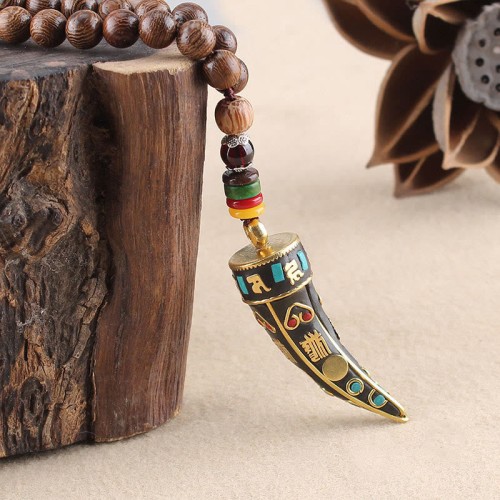 Tibetan Wenge Wood Om Mani Padme Hum Protection Necklace Tibetan Wenge Wood Om Mani Padme Hum Protection Necklace