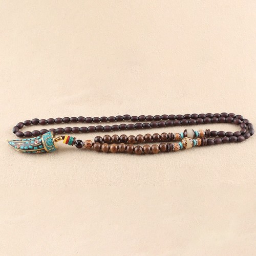 Tibetan Wenge Wood Om Mani Padme Hum Protection Necklace Tibetan Wenge Wood Om Mani Padme Hum Protection Necklace
