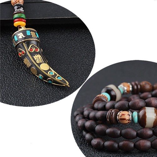 Tibetan Wenge Wood Om Mani Padme Hum Protection Necklace Tibetan Wenge Wood Om Mani Padme Hum Protection Necklace