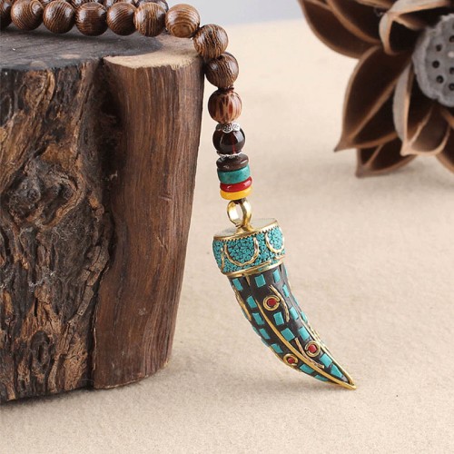 Tibetan Wenge Wood Om Mani Padme Hum Protection Necklace Tibetan Wenge Wood Om Mani Padme Hum Protection Necklace
