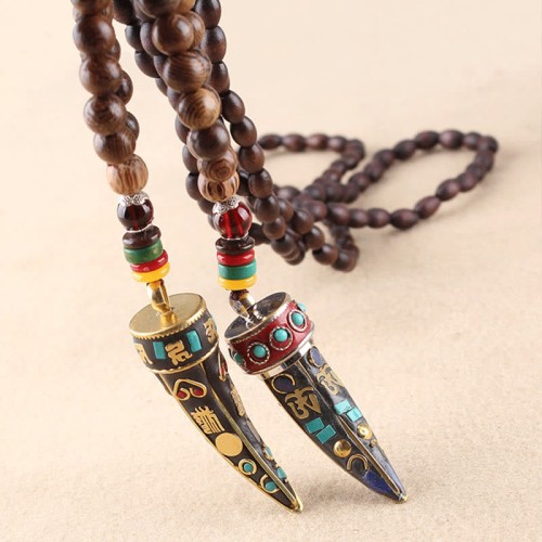 Tibetan Wenge Wood Om Mani Padme Hum Protection Necklace Tibetan Wenge Wood Om Mani Padme Hum Protection Necklace