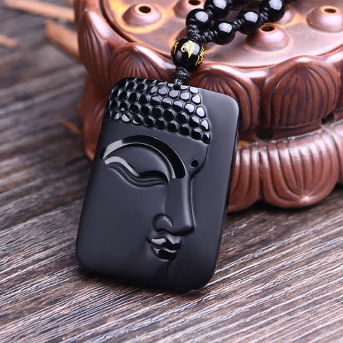 Black Obsidian Buddha Prayer Purification Necklace Black Obsidian Buddha Prayer Purification Necklace