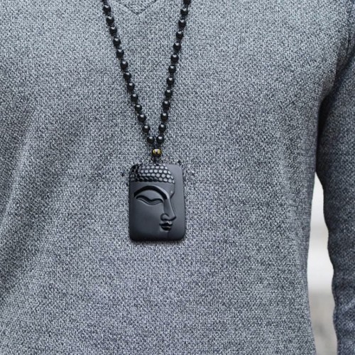 Black Obsidian Buddha Prayer Purification Necklace Black Obsidian Buddha Prayer Purification Necklace