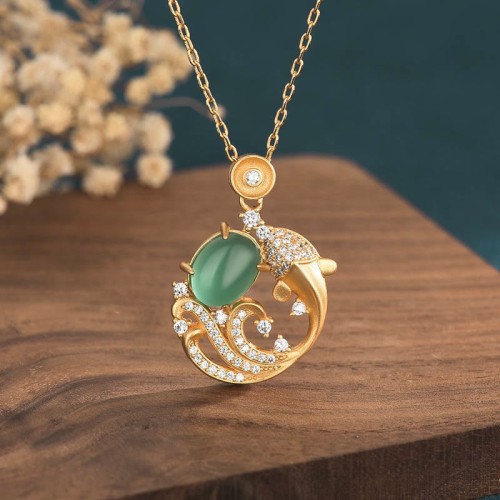 Green Chalcedony Koi Fish Strength Necklace Green Chalcedony Koi Fish Strength Necklace