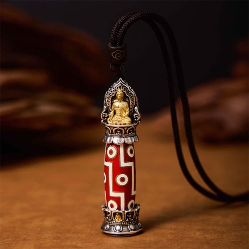 Tibetan Medicine Buddha Nine-Eye Dzi Bead Necklace Tibetan Medicine Buddha Nine-Eye Dzi Bead Necklace