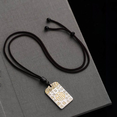 Silver Plated Copper Fu Character Fortune Necklace
