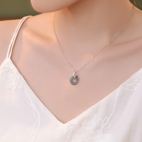 Silver 18K Gold Jade Peace Snake Pendant Silver 18K Gold Jade Peace Snake Pendant