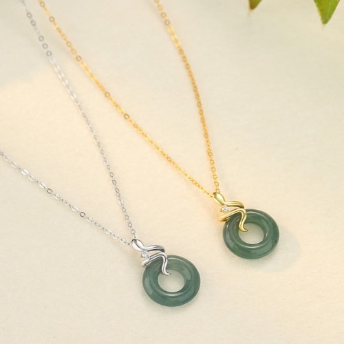 Silver 18K Gold Jade Peace Snake Pendant Silver 18K Gold Jade Peace Snake Pendant