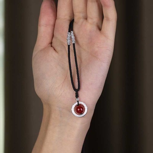 999 Silver Red Agate Peace Buckle Blessing Pendant