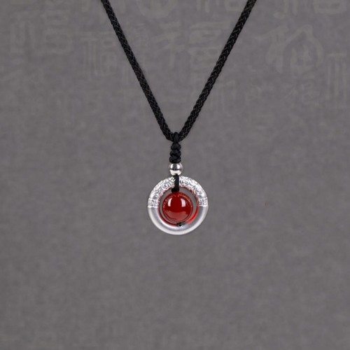 999 Silver Red Agate Peace Buckle Blessing Pendant