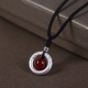 999 Silver Red Agate Peace Buckle Blessing Pendant