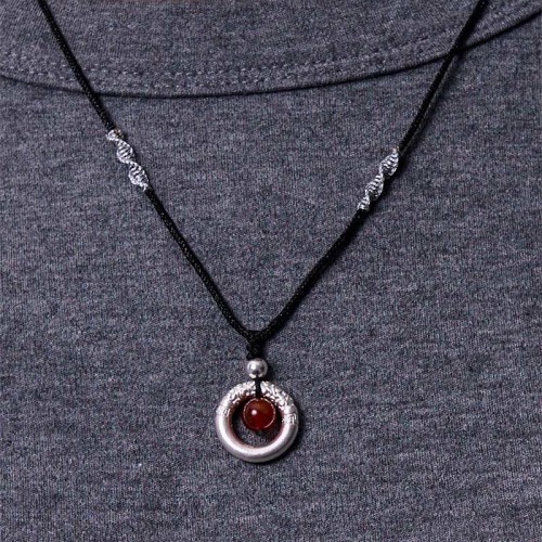 999 Silver Red Agate Peace Buckle Blessing Pendant