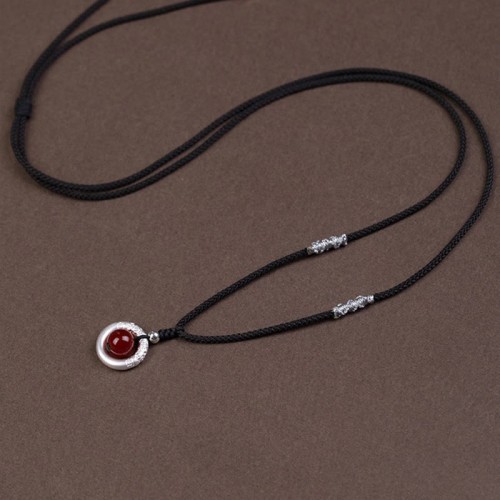 999 Silver Red Agate Peace Buckle Blessing Pendant