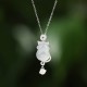 Sterling Silver 14K Gold White Jade Gourd Cat Necklace Pendant Sterling Silver 14K Gold White Jade Gourd Cat Necklace Pendant