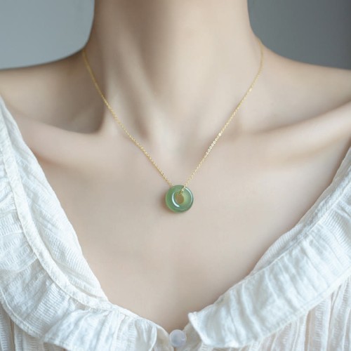 925 Silver Plated Gold Hetian Jade Peace Necklace